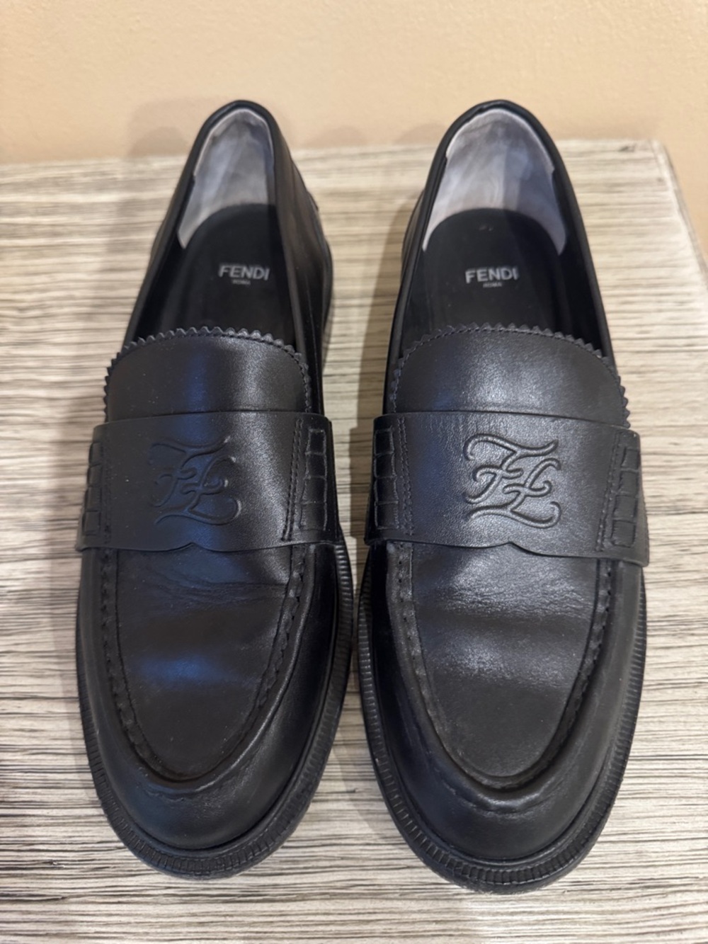 Fendi Black Leather Penny Loafers with Embossed FF Logo